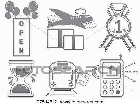 Drawing - Various types of icons . Fotosearch