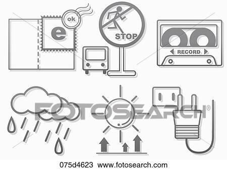 Various types of icons View Large Illustration Drawing - Various types of icons . Fotosearch
