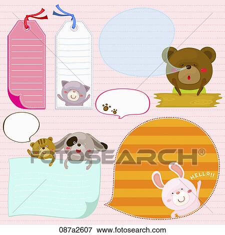 Stock Illustration - Various types of memo with animals. Fotosearch