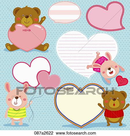 Various types of memo with bear and pink rabbit View Large Illustration Drawing - Various types of memo with bear and pink rabbit. Fotosearch
