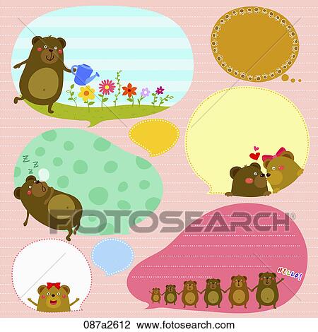 Drawing - Various types of memo with bears. Fotosearch