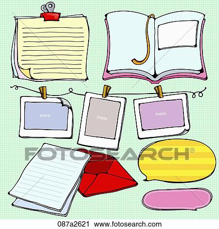 Various types of memo with book and photo View Large Illustration Clip Art - Various types of memo with book and photo. Fotosearch