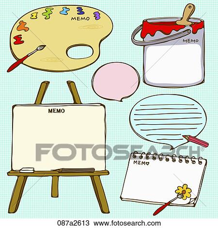 Various types of memo with paint tools View Large Illustration Drawing - Various types of memo with paint tools. Fotosearch