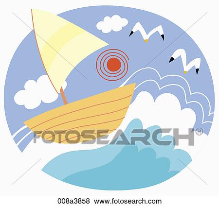 Stock Illustration - yacht is sailing on the sea. Fotosearch