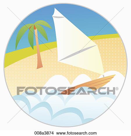 Stock Illustration - yacht is sailing on the sea. Fotosearch