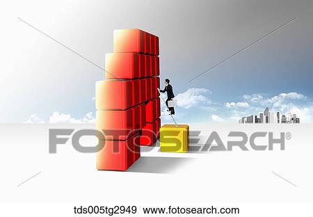 A man climbing ladder to red boxes View Large Photo Image Stock Photo - A man climbing ladder to red boxes. Fotosearch