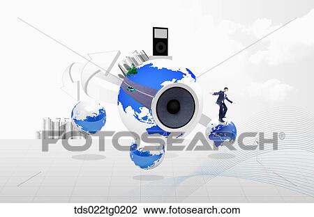A man on the globe with MP3 player and speaker View Large Photo Image Stock Image - A man on the globe with MP3 player and speaker. Fotosearch