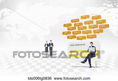 A man sending SNS message with laptop View Large Photo Image Stock Photograph - A man sending SNS message with laptop . Fotosearch