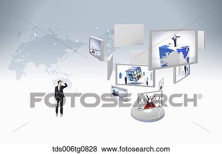 A man with screens of images View Large Photo Image Stock Photo - A man with screens of images. Fotosearch