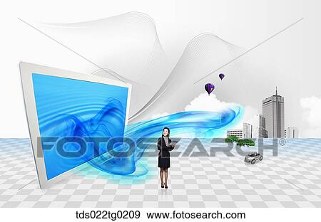 A woman with blue screen View Large Photo Image Stock Photo - A woman with blue screen. Fotosearch