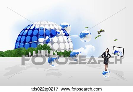 A woman with the globes View Large Photo Image Stock Photo - A woman with the globes. Fotosearch