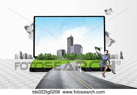 A woman with the road heading for green screen View Large Photo Image Stock Photo - A woman with the road heading for green screen. Fotosearch