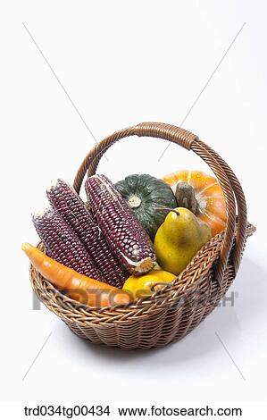 Autumn With A Basket Of Harvested Crops View Large Photo Image Picture - Autumn With A Basket Of Harvested Crops. Fotosearch