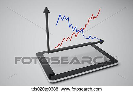 Stock Photo - Blue And Red Lines Of Graph And Ipad. Fotosearch