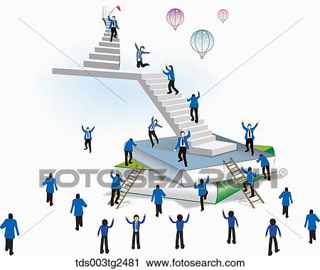 Stock Image - Businessman Climbing Ladders And Stairs On Large Books. Fotosearch