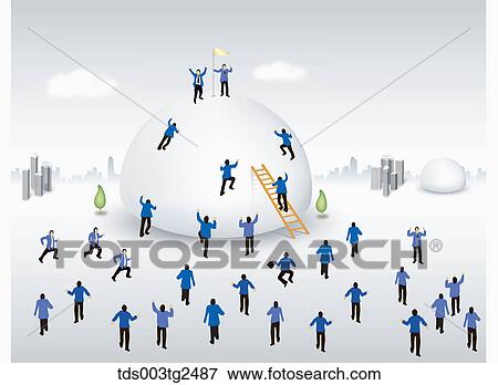 Stock Photo - Businessmen Climbing Towards Top Of White Ball. Fotosearch