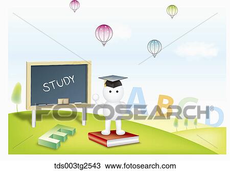 Stock Image - Character Wearing Graduation Cap And Black Board. Fotosearch