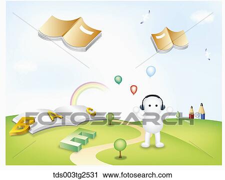 Stock Image - Character With Books And Pencils. Fotosearch