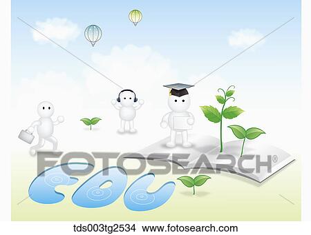 Characters And Book With Sprouts View Large Photo Image Picture - Characters And Book With Sprouts. Fotosearch