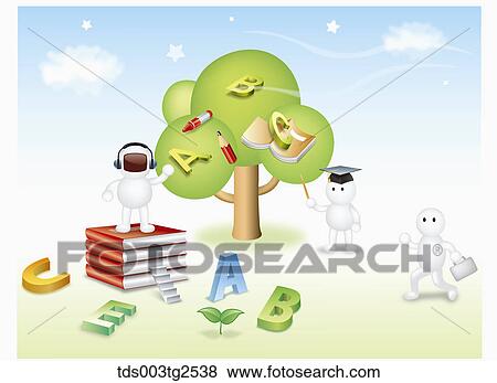 Characters With Books And A Tree View Large Photo Image Stock Photo - Characters With Books And A Tree. Fotosearch