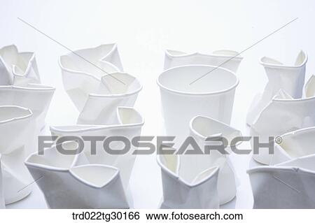 Stock Photograph - Crumpled white paper cups. Fotosearch