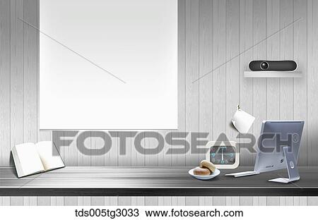 Stock Image - Desk With Monitor And Breads. Fotosearch