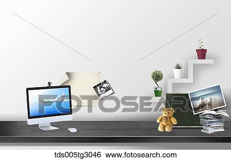 Desk With Monitor And Small Pots View Large Photo Image Stock Photograph - Desk With Monitor And Small Pots. Fotosearch