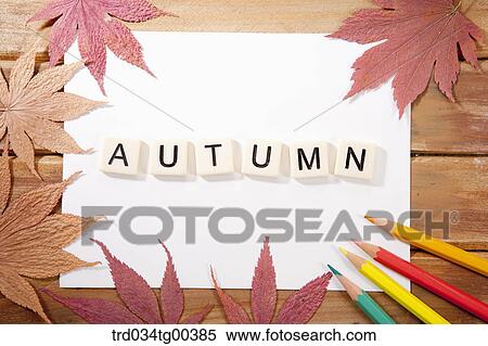 Four Color Pencils And Maple Leaves And Word Autumn On White Paper View Large Photo Image Stock Photography - Four Color Pencils And Maple Leaves And Word Autumn On White Paper. Fotosearch