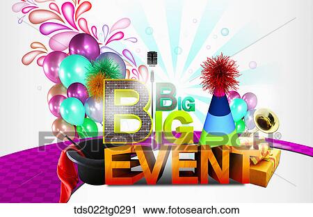 Stock Image - Image Of Big Big Event With Colorful Party Hat And Balloons. Fotosearch