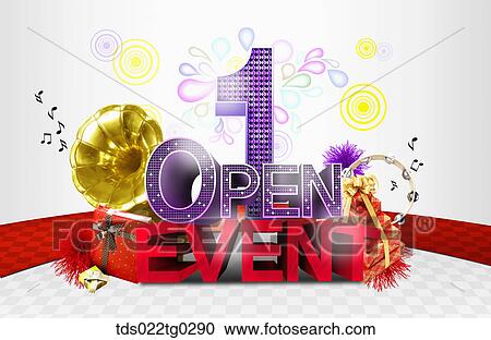 Stock Image - Image Of Open Event 1 Wth Gift Boxes And Musical Instruments. Fotosearch