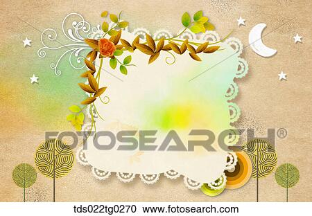 Stock Image - Image Of Rectangular Letter Paper With Brown Flower And Leaves. Fotosearch