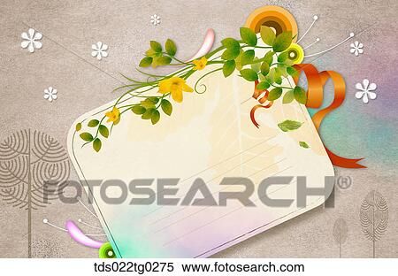 Stock Photography - Image Of Rectangular Letter Paper With Yellow Flowers And Leaves. Fotosearch