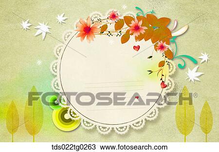 Stock Image - Image Of Round Letter Paper With Flowers And Leaves. Fotosearch