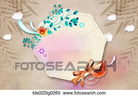 Image Of Round Letter Paper With Flower, Leaves And A Ribbon View Large Photo Image Stock Photography - Image Of Round Letter Paper With Flower, Leaves And A Ribbon. Fotosearch