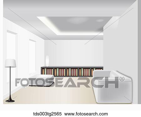 Stock Photography - Interior Of Sofas And Books In Shelf. Fotosearch