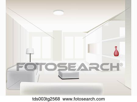 Stock Photo - Interior Of Sofas, Lamp And Red Vase. Fotosearch