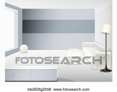 Stock Photograph - Interior Of White Table, Sofa And Lamp. Fotosearch