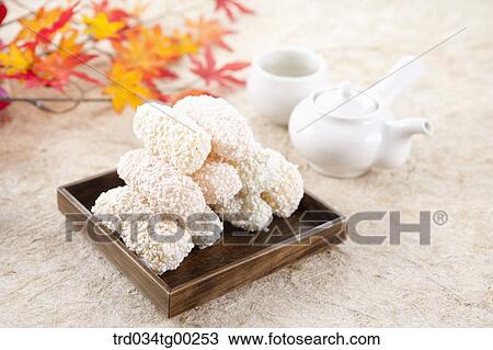 Korean dessert with tea setting and colored leaves View Large Photo Image Stock Image - Korean dessert with tea setting and colored leaves. Fotosearch