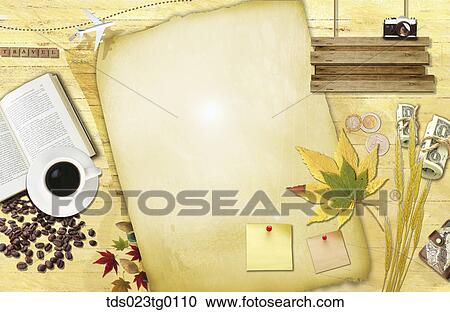 Stock Image - Letter Paper In Autumn Image With Maple Leaves And Travel Goods. Fotosearch
