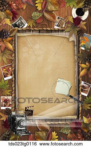 Letter Paper In Autumn Image With Fallen Leaves And Photos View Large Photo Image Stock Photograph - Letter Paper In Autumn Image With Fallen Leaves And Photos. Fotosearch