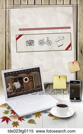 Stock Photography - Letter Paper In Autumn Image With Laptop And A Cup Of Coffee. Fotosearch