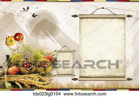 Picture - Letter Papers In Autumn Image With Crops And Crane. Fotosearch