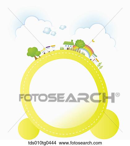 Picture - Round Letter Paper With Happy Neighborhood. Fotosearch
