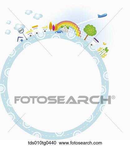Stock Image - Round Letter Paper With Happy Neighborhood. Fotosearch
