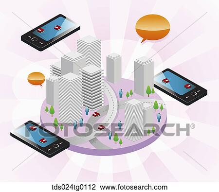 Smart Phones With People And A City View Large Photo Image Stock Image - Smart Phones With People And A City. Fotosearch