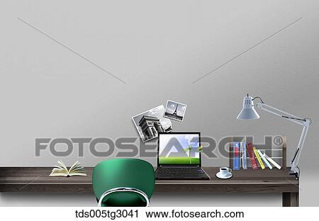 Te Image Of Desk With Laptop And Green Chair View Large Photo Image Stock Image - Te Image Of Desk With Laptop And Green Chair. Fotosearch