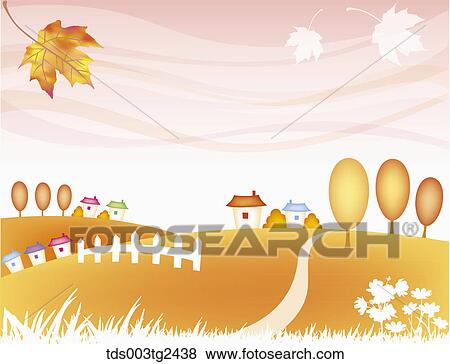 Stock Photo - The image of colored leaves and town in the fall. Fotosearch