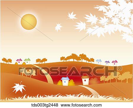 The image of colored leaves, full moon, and town in the fall View Large Photo Image Stock Photo - The image of colored leaves, full moon, and town in the fall. Fotosearch