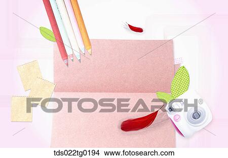 Picture - The image of letter, camera, and pencils. Fotosearch