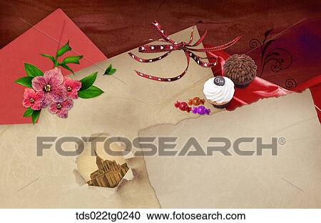 Stock Image - The image of letter, cupcakes, and flowers. Fotosearch